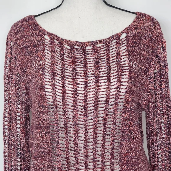 Free People Multicolored Open Knit Sweater Pull On Cropped Pink Red Purple Small - Picture 5 of 14